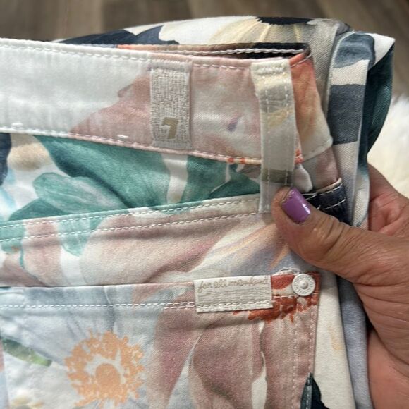 7 FOR FOR ALL MANKIND Floral Print The Ankle Skinny Jeans Size 26 - Picture 12 of 13